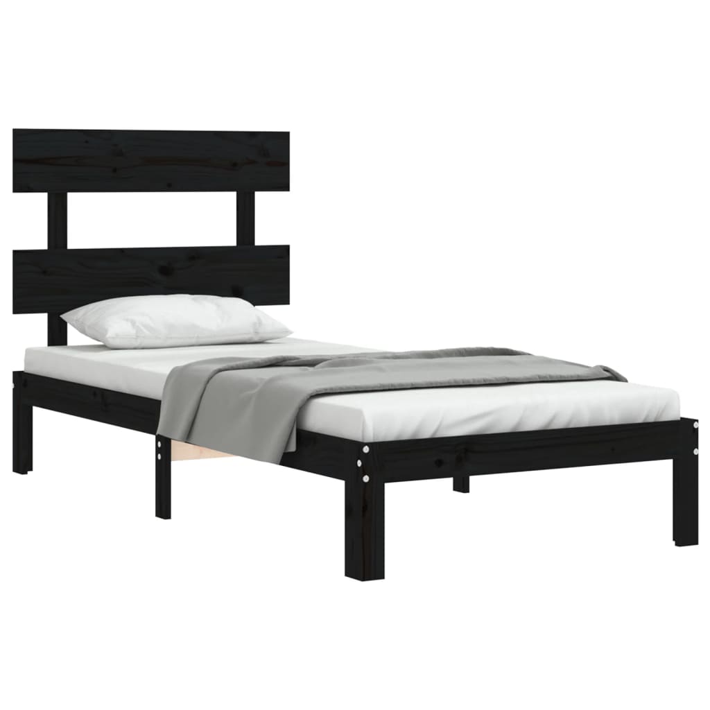 vidaXL gultas rāmis ar galvgali, 100x200 cm, masīvkoks, melns
