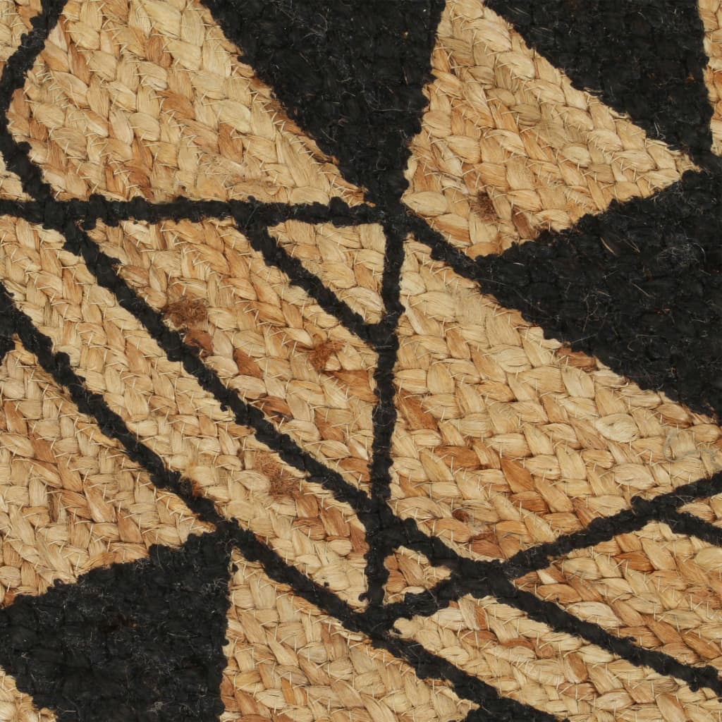 vidaXL paklājs ar melnu apdruku, džuta, 120 cm, roku darbs