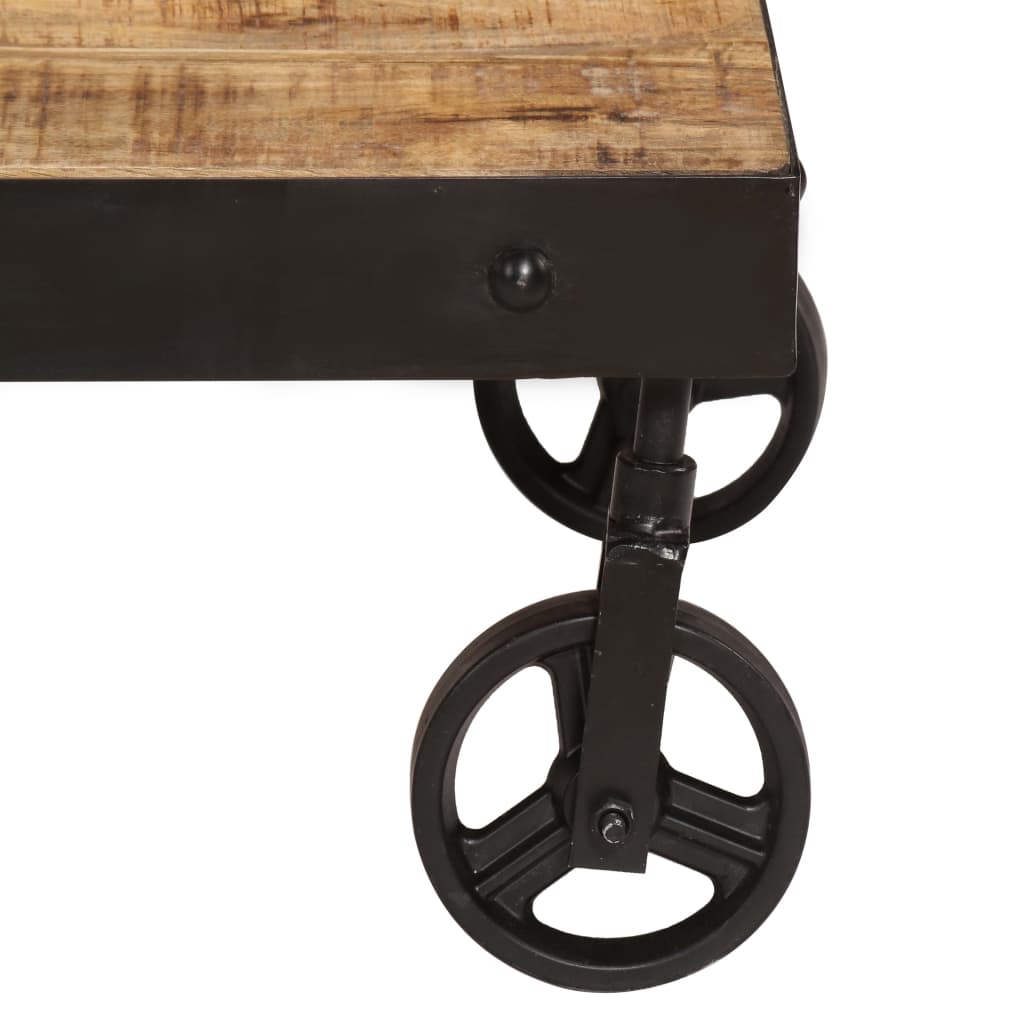 vidaXL kafijas galdiņš ar riteņiem, 100x60x26 cm, mango masīvkoks