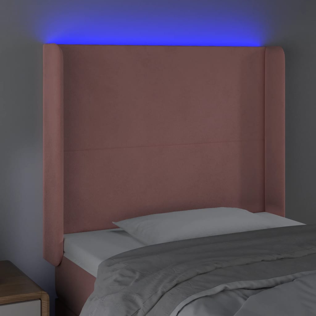 vidaXL gultas galvgalis ar LED, 93x16x118/128 cm, rozā samts