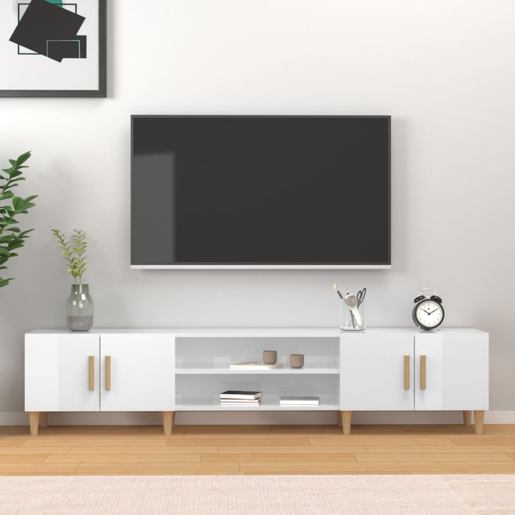 vidaXL TV skapītis, 180x31,5x40 cm, inženierijas koks, spīdīgi balts