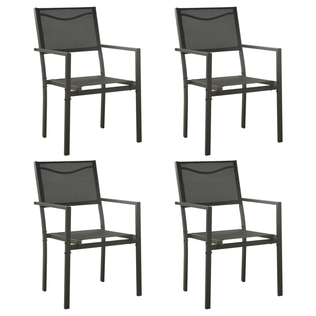 vidaXL dārza krēsli, 4 gab., antracītpelēks tērauds, melns tekstilēns