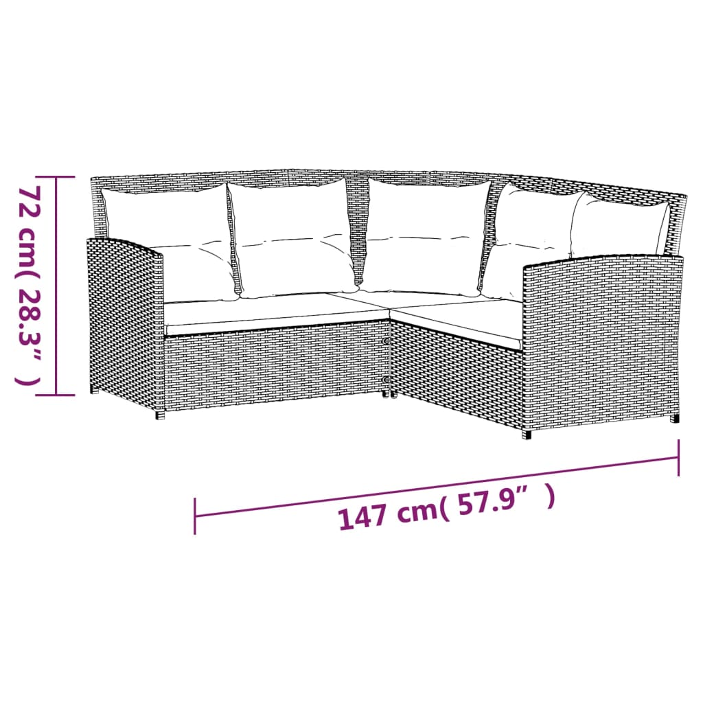 vidaXL 2-daļīgs stūra dārza dīvānu komplekts, PE rotangpalma, pelēks
