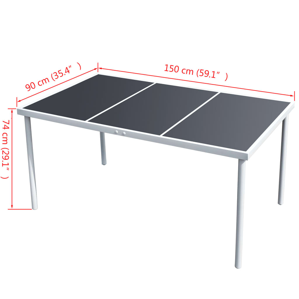 vidaXL dārza galds, 150x90x74 cm, melns tērauds