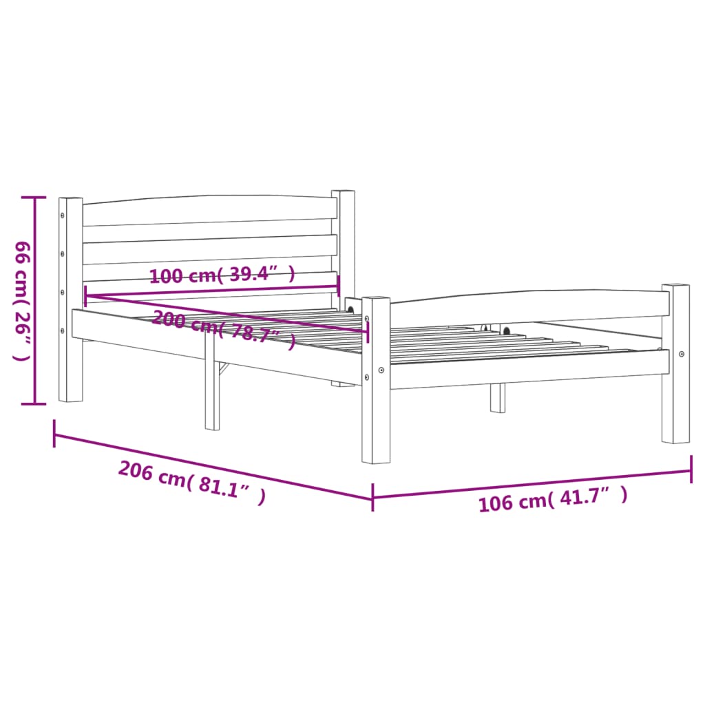 vidaXL gultas rāmis, tumši brūns, priedes masīvkoks, 100x200 cm