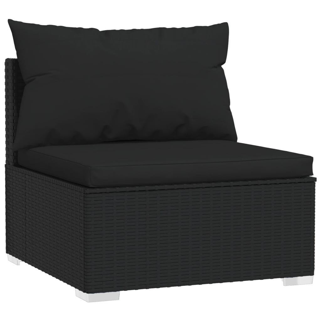 vidaXL trīsvietīgs dīvāns ar matračiem, melna PE rotangpalma
