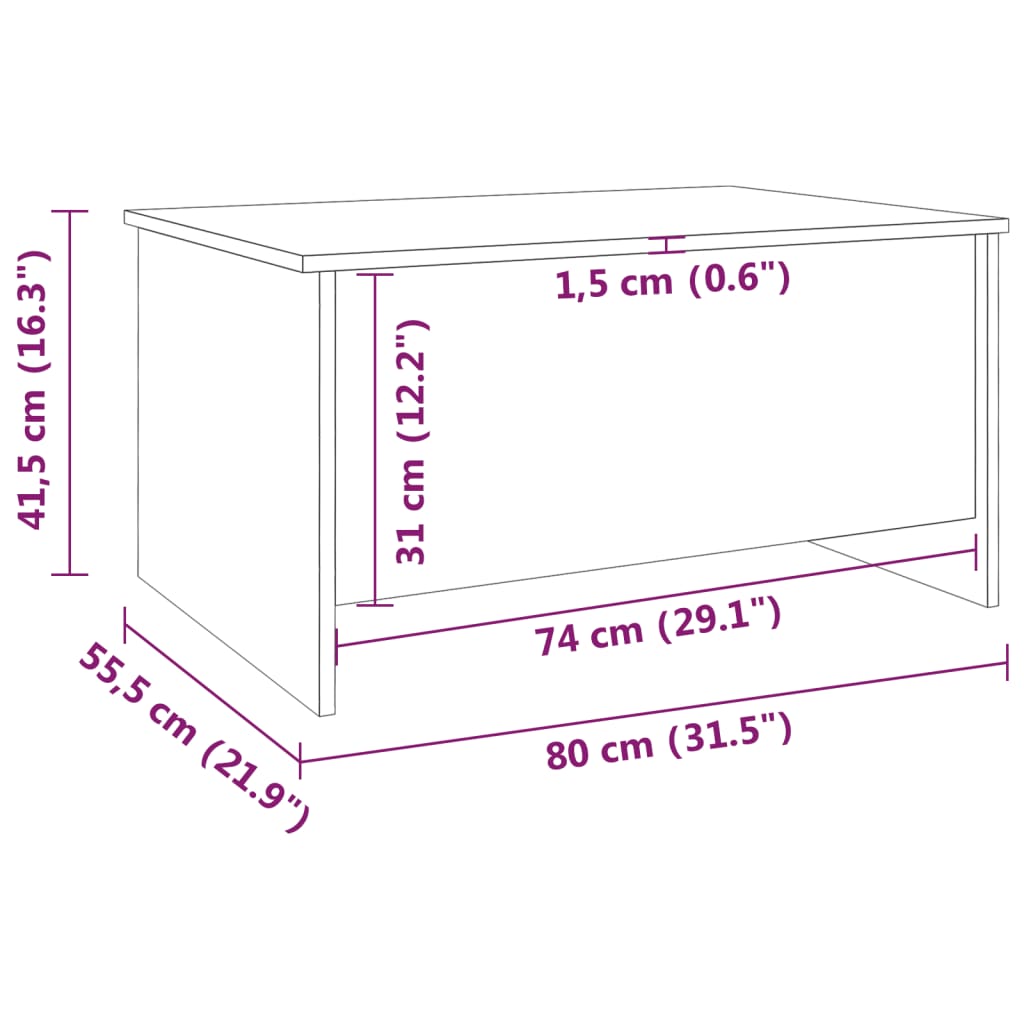 vidaXL kafijas galdiņš, pelēcīgs, 80x55,5x41,5 cm, inženierijas koks