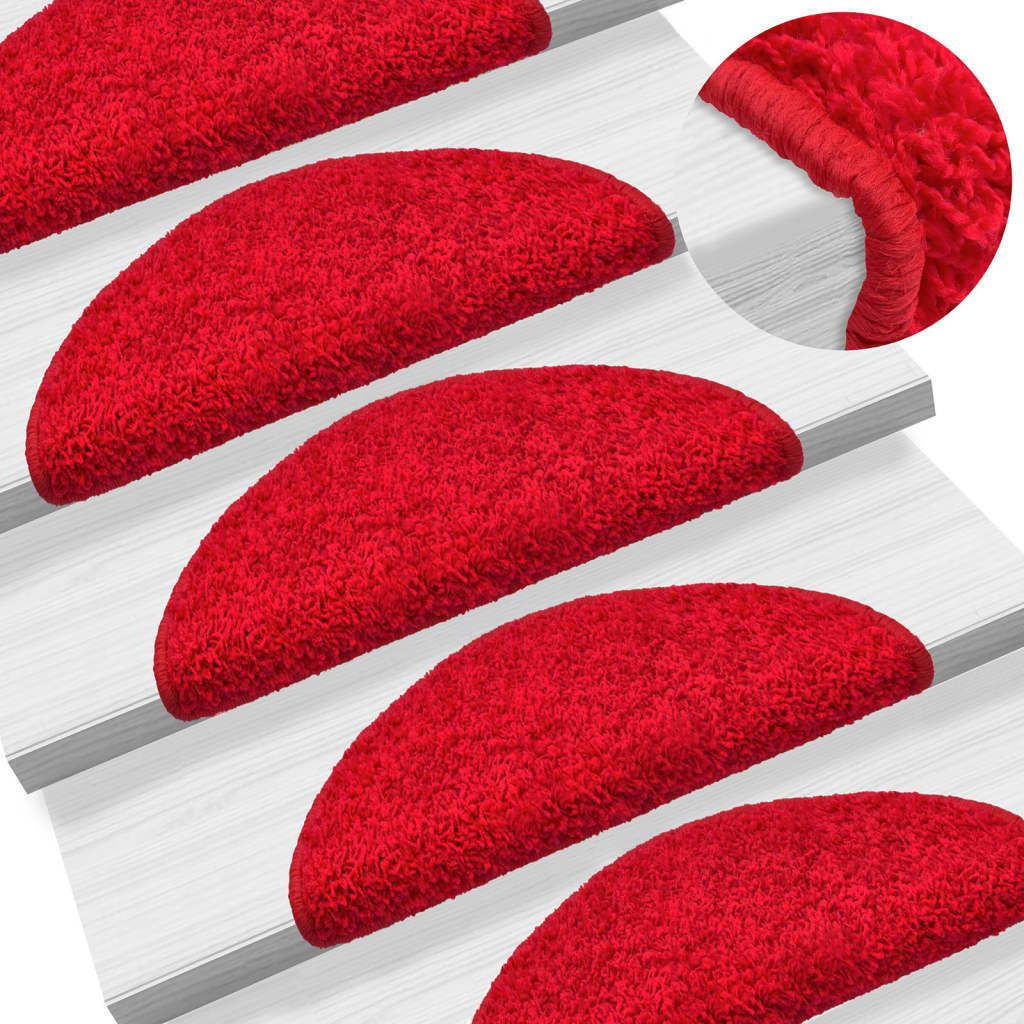 vidaXL kāpņu paklāji, 15 gab., 56x17x3 cm, sarkani