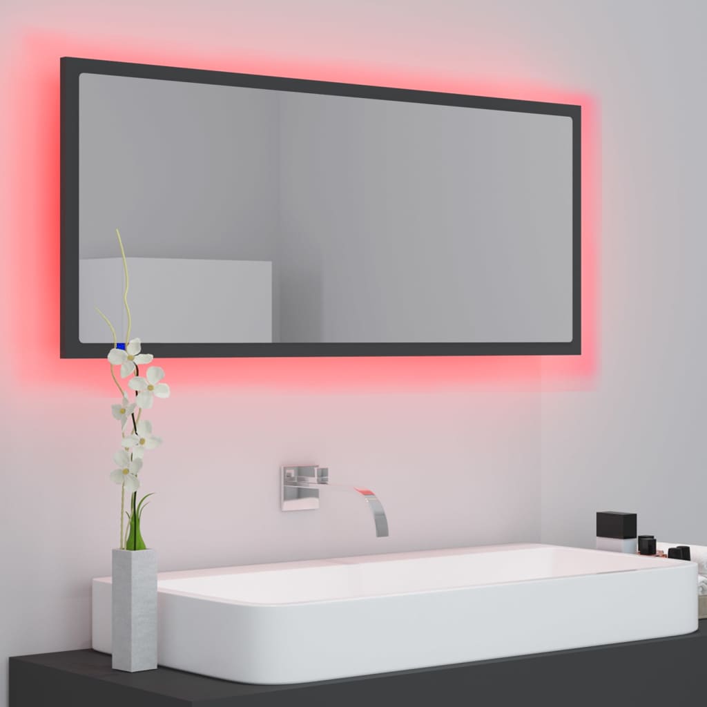vidaXL vannasistabas spogulis, LED, pelēks, 100x8,5x37 cm, akrils