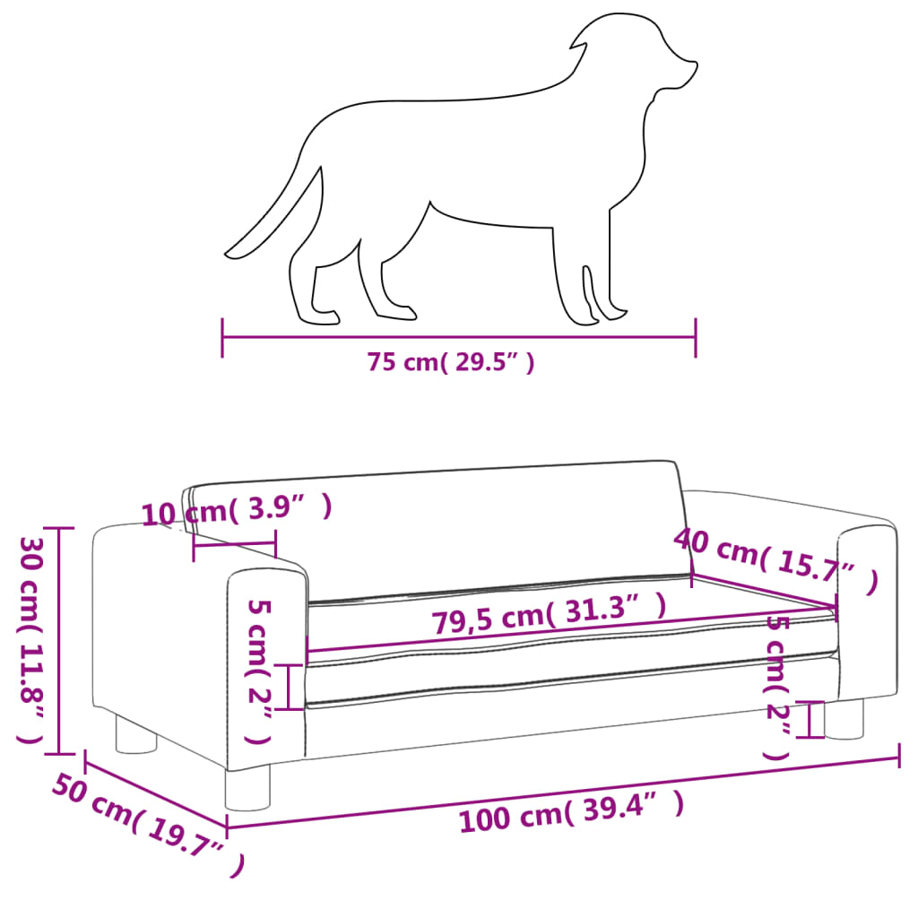 vidaXL suņa gulta ar pagarinājumu, gaiši pelēka, 100x50x30 cm, samts