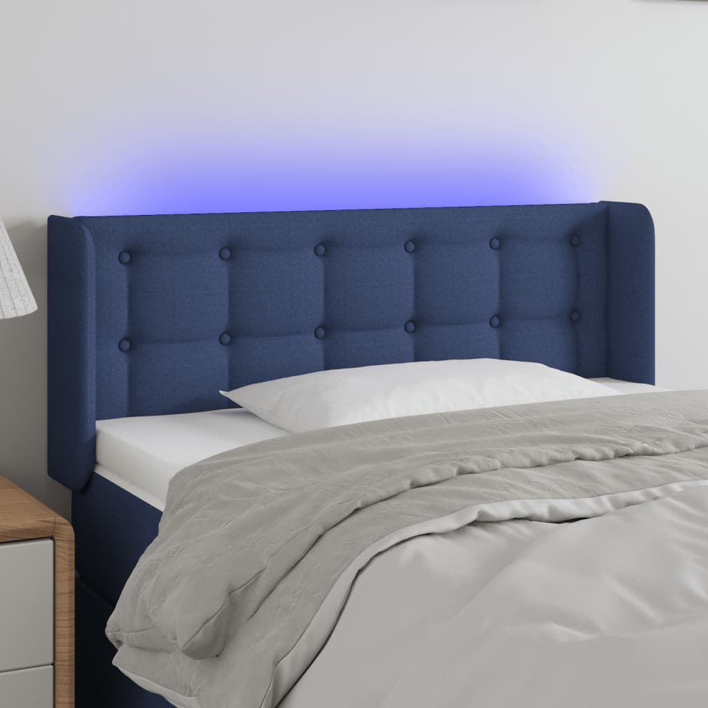 vidaXL gultas galvgalis ar LED, 103x16x78/88 cm, zils audums