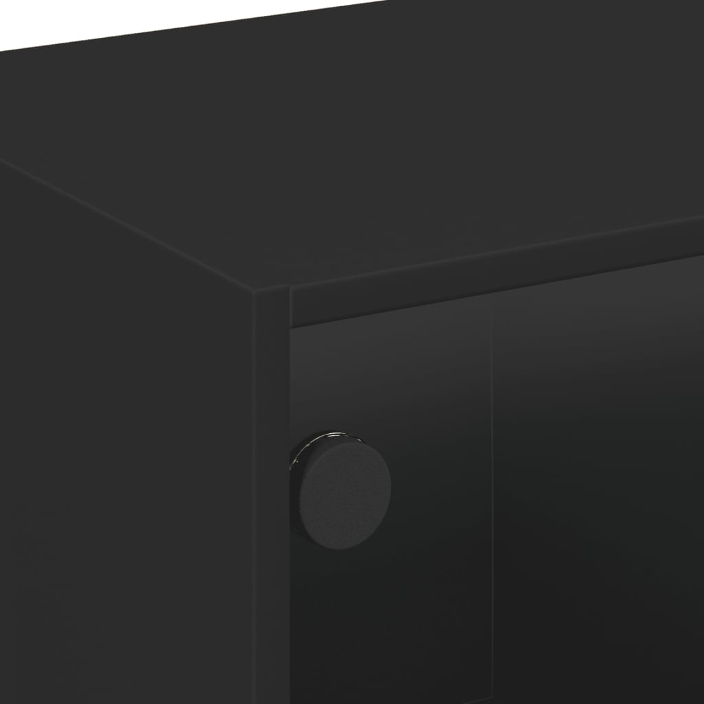 vidaXL kafijas galdiņš ar stikla durvīm, melns, 68x50x42 cm