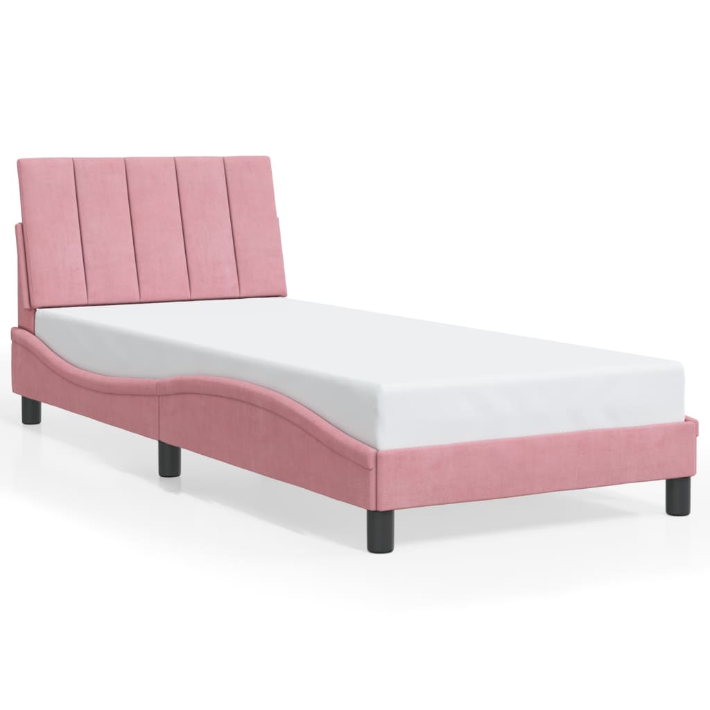 vidaXL gultas rāmis ar LED, rozā samts, 80x200 cm