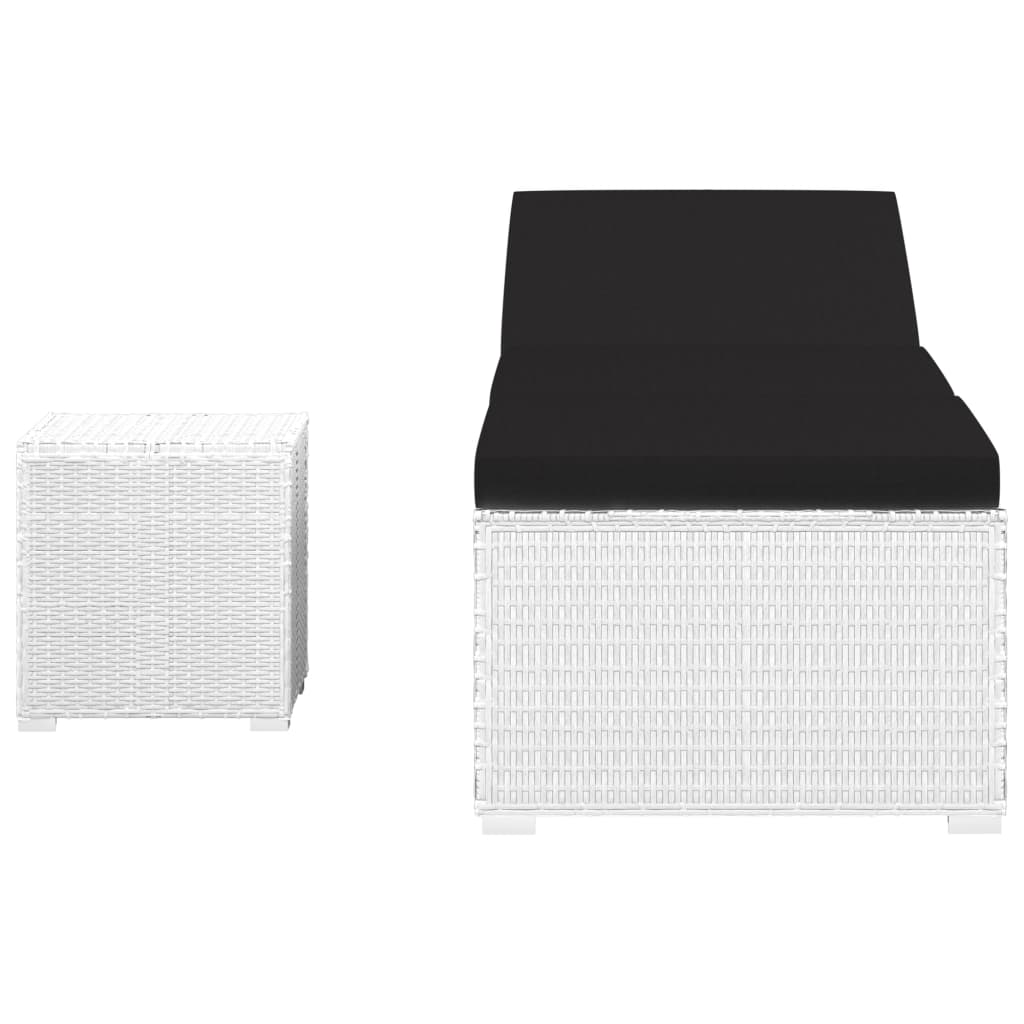vidaXL sauļošanās zvilnis ar galdiņu, balts, PE pinums