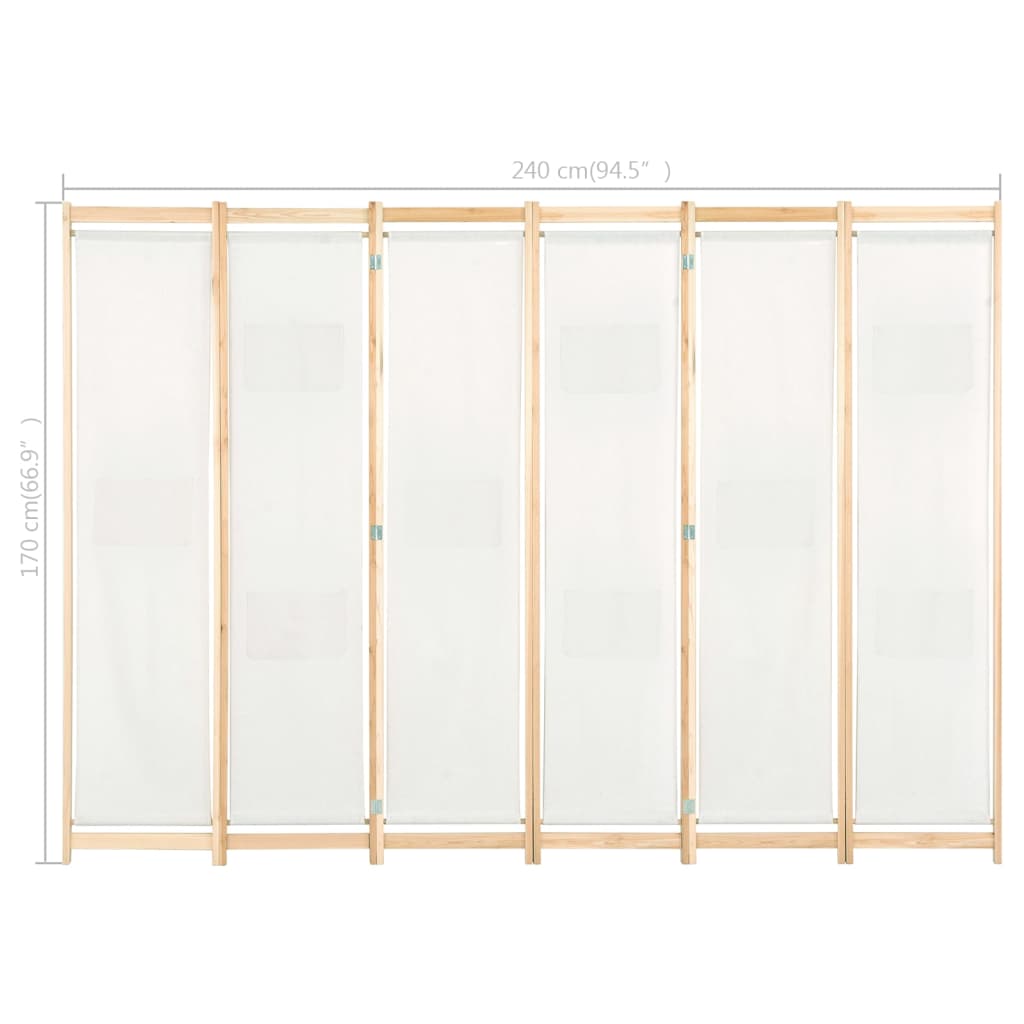 vidaXL 6-paneļu istabas aizslietnis, 240x170x4 cm, krēmkrāsas audums