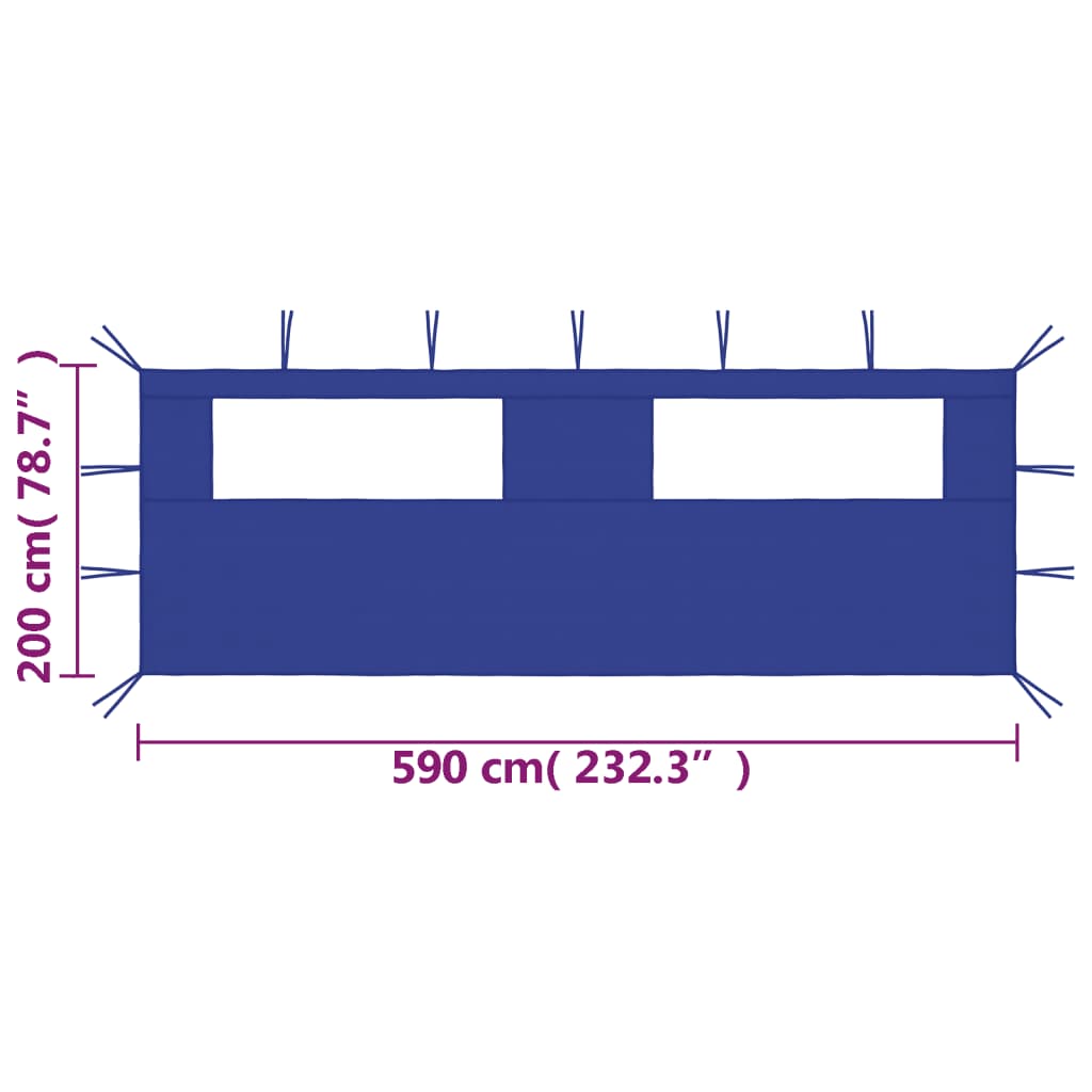 vidaXL dārza nojumes siena ar logiem, 6x2 m, zila