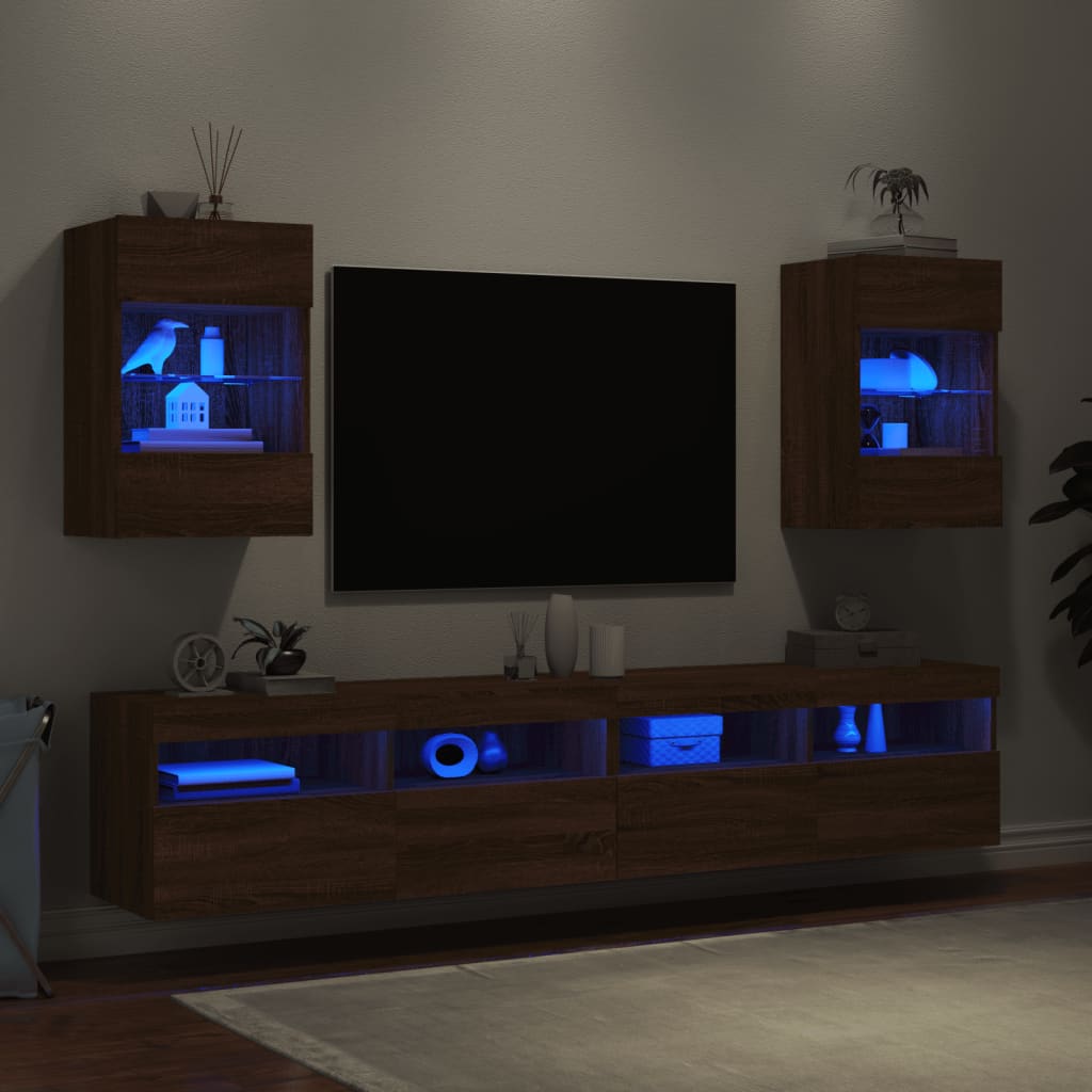 vidaXL TV plaukti ar LED lampiņām, 2 gb., 40x30x60,5cm, ozolkoka krāsa