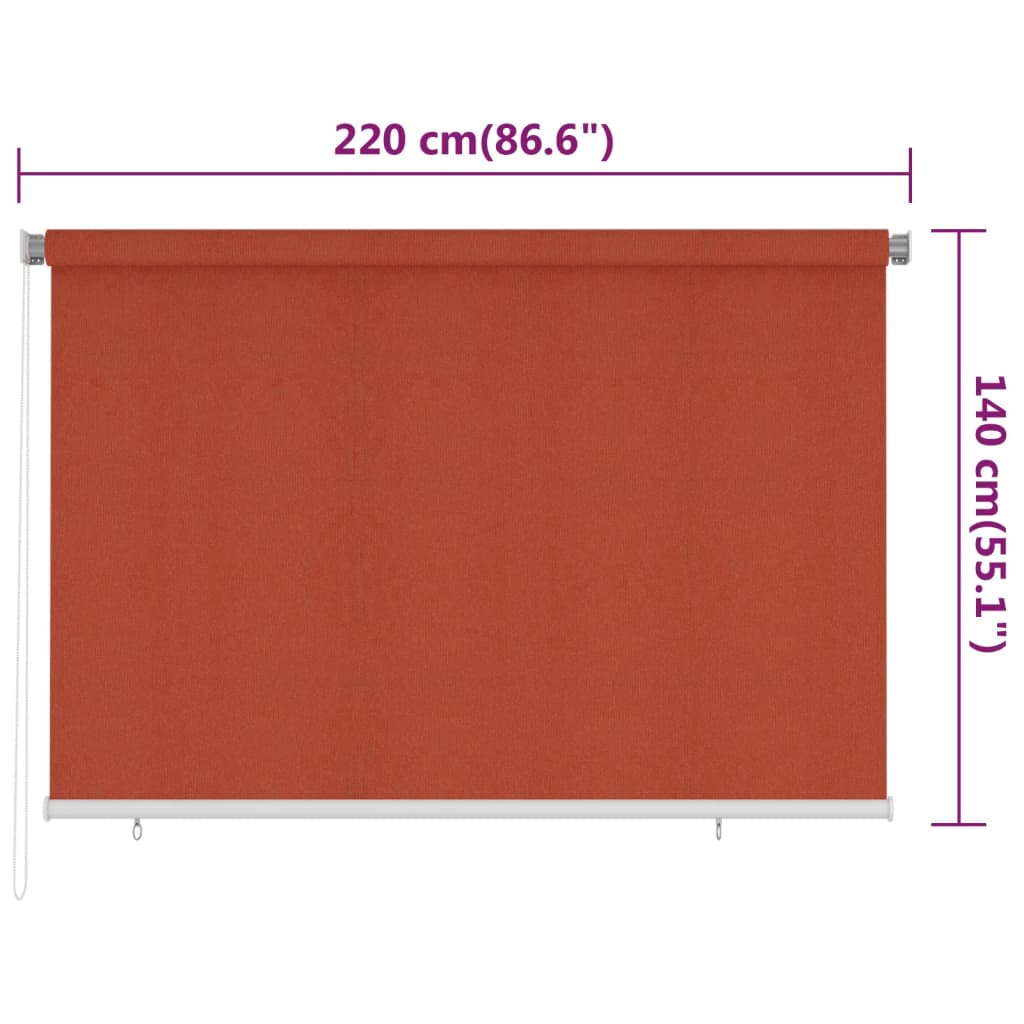 vidaXL āra ruļļu žalūzijas, 220x140 cm, sarkanbrūnas, HDPE