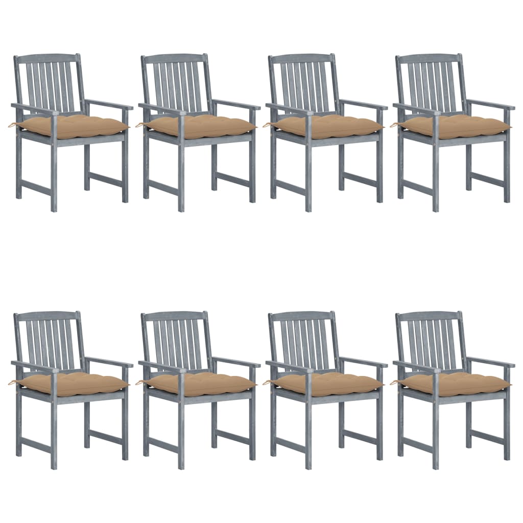 vidaXL dārza krēsli ar spilveniem, 8 gab., akācijas masīvkoks, pelēki