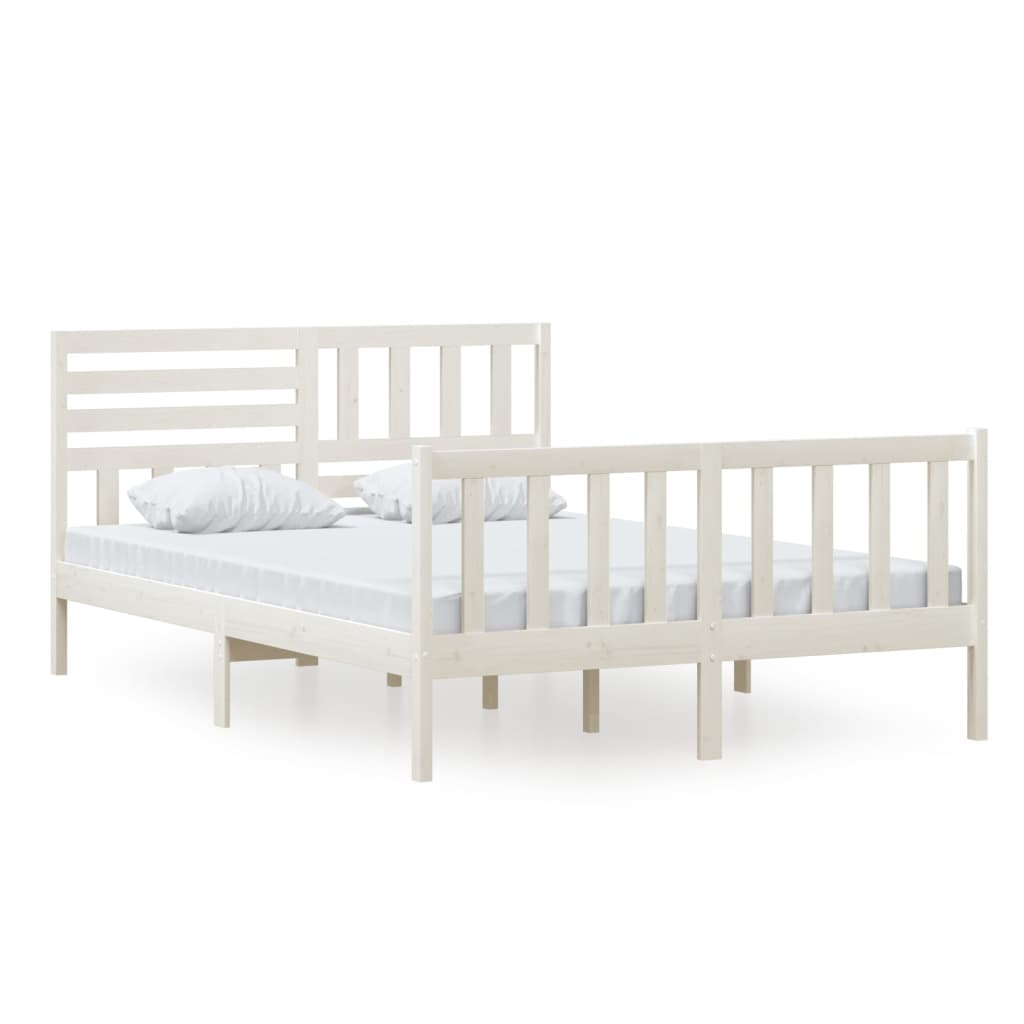 vidaXL gultas rāmis, balts, masīvkoks, 140x200 cm