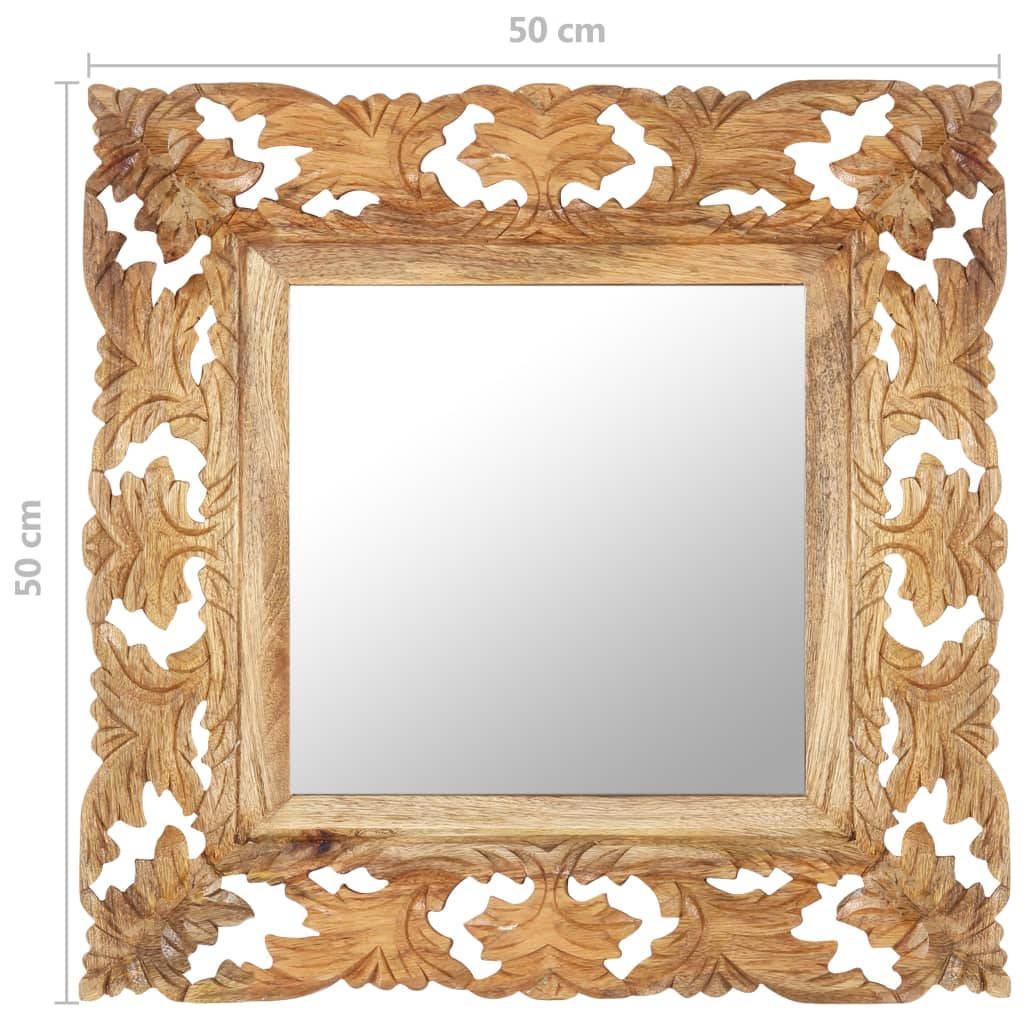 vidaXL spogulis, brūns, 50x50 cm, ar kokgriezumiem, mango masīvkoks