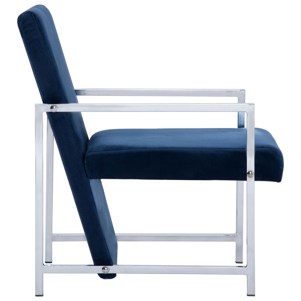 vidaXL atpūtas krēsls ar hromētām kājām, zils samts