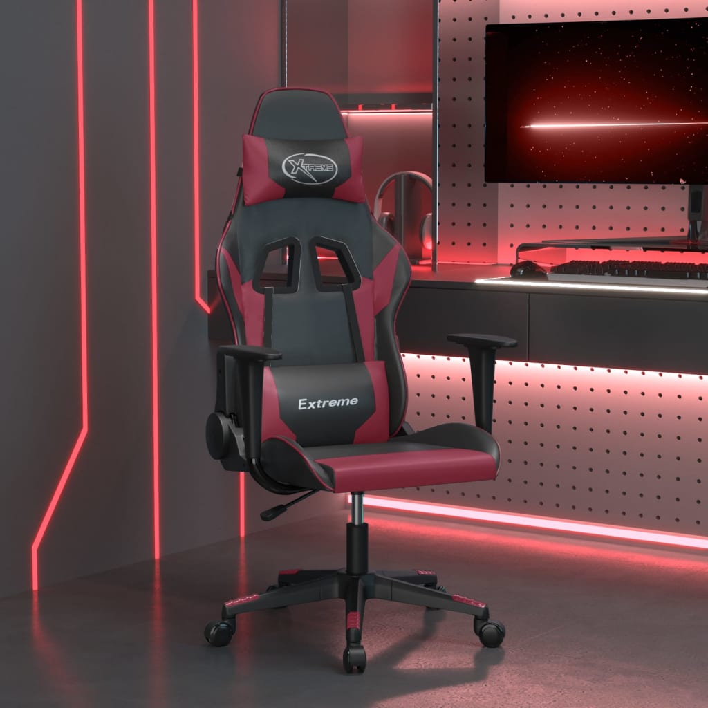 vidaXL masāžas datorspēļu krēsls, melna un vīnsarkana mākslīgā āda