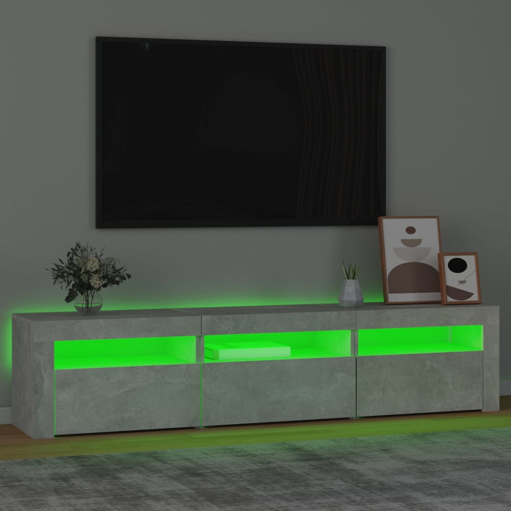 vidaXL TV skapītis ar LED apgaismojumu, betona pelēks, 180x35x40 cm