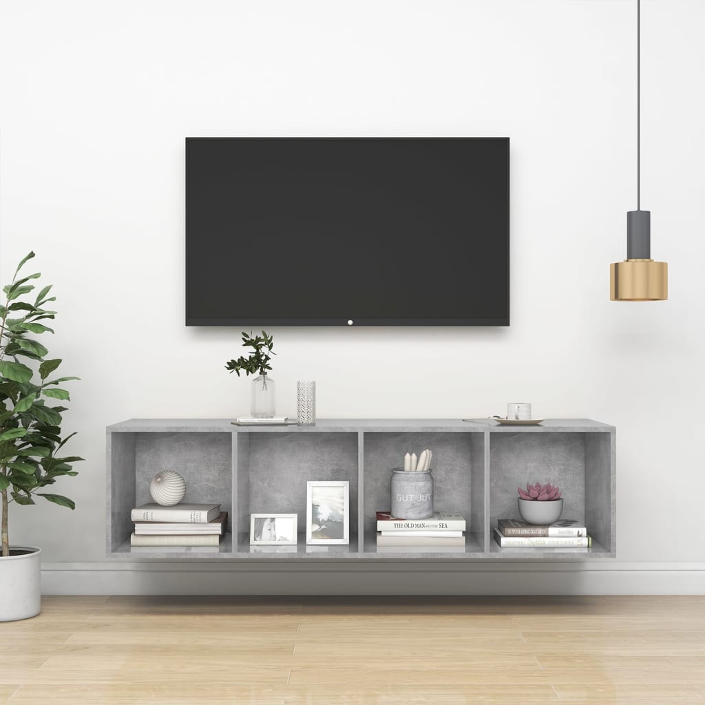 vidaXL sienas TV plaukts, betonpelēks, 37x37x142,5 cm, skaidu plāksne