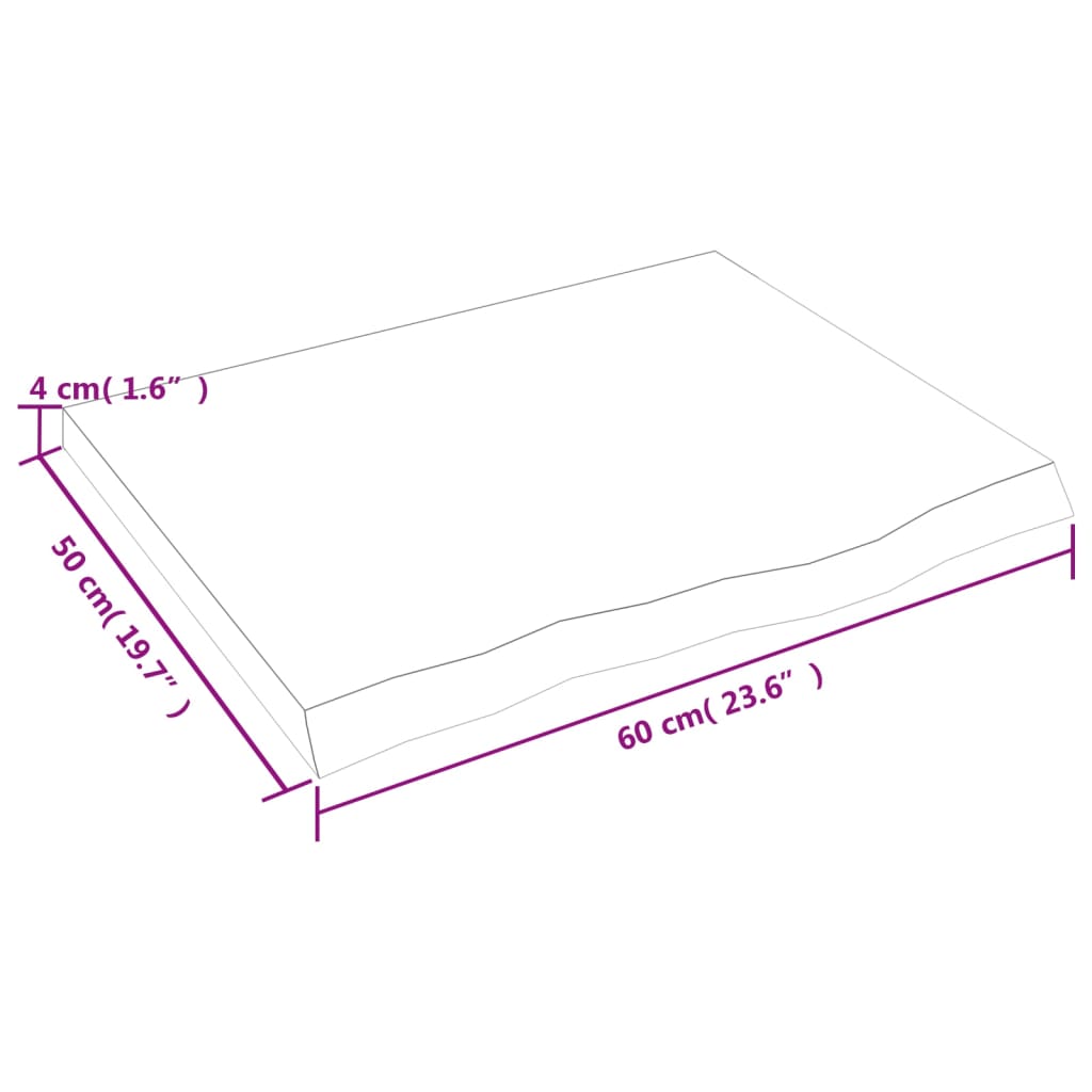 vidaXL galda virsma, gaiši brūna, 60x50x(2-4) cm, ozola masīvkoks