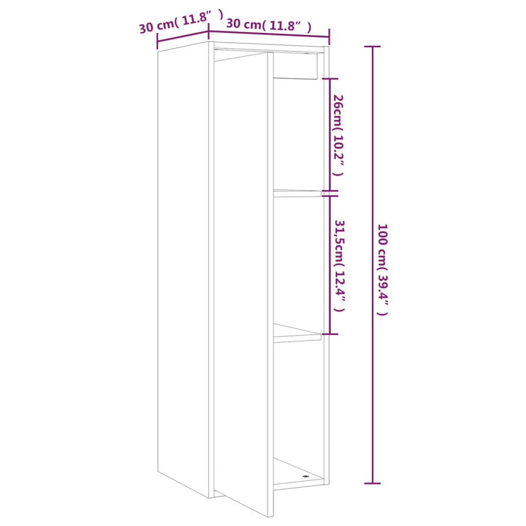 vidaXL sienas skapīši, 2 gab., pelēki, 30x30x100 cm, priedes masīvkoks