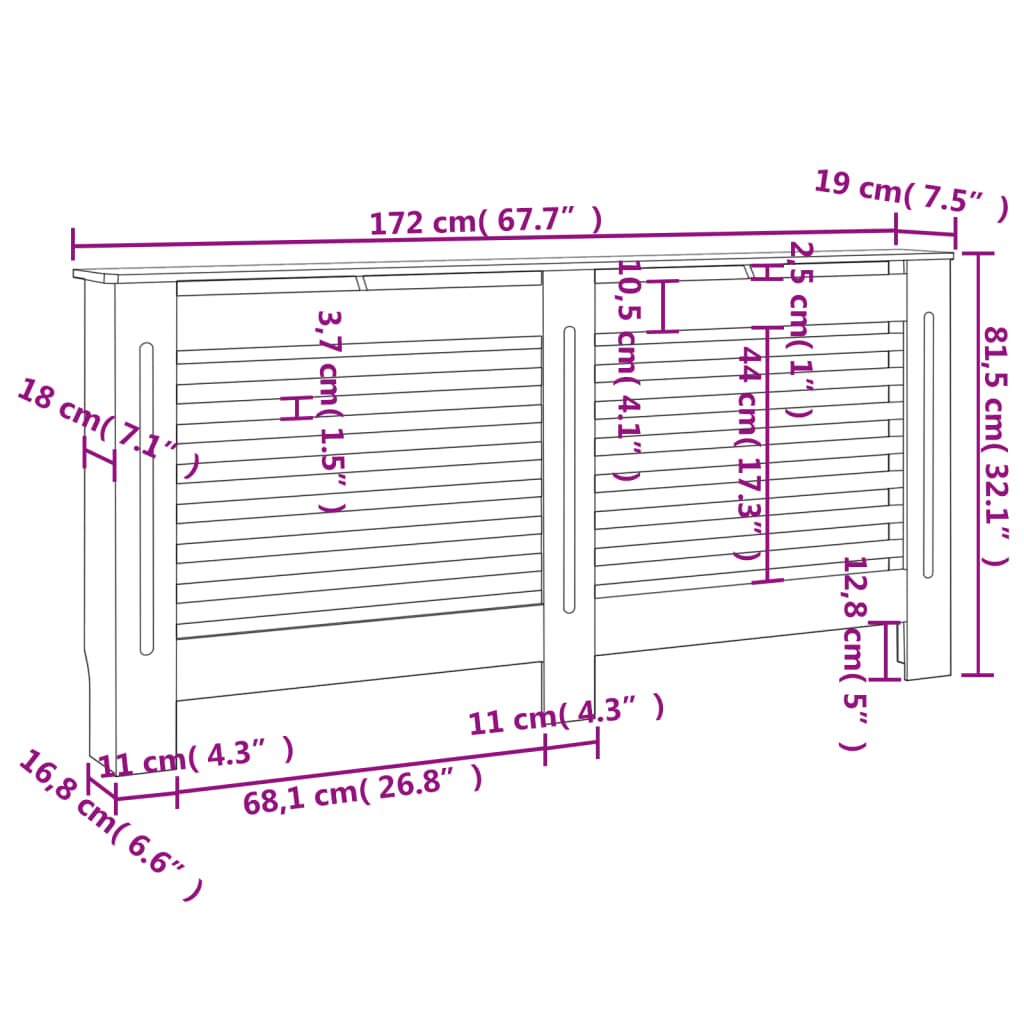 vidaXL radiatora pārsegs, antracītpelēks, 172x19x81,5 cm, MDF