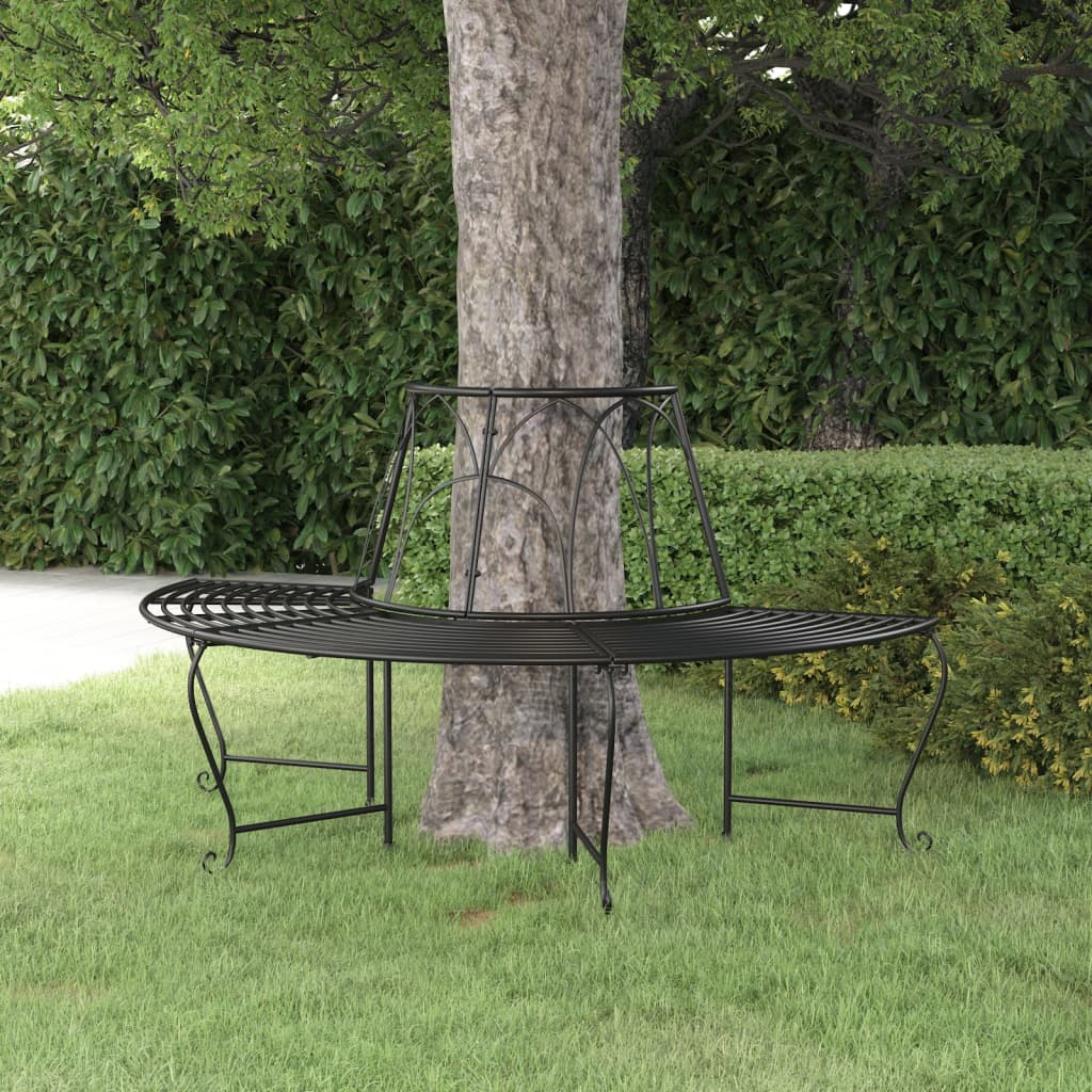 vidaXL sols, uzstādāms ap koku, pusapaļš, Ø159 cm, melns tērauds