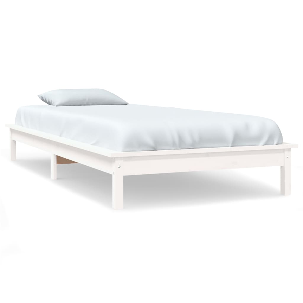 vidaXL gultas rāmis, balts, 75x190 cm, vienvietīgs, priedes masīvkoks