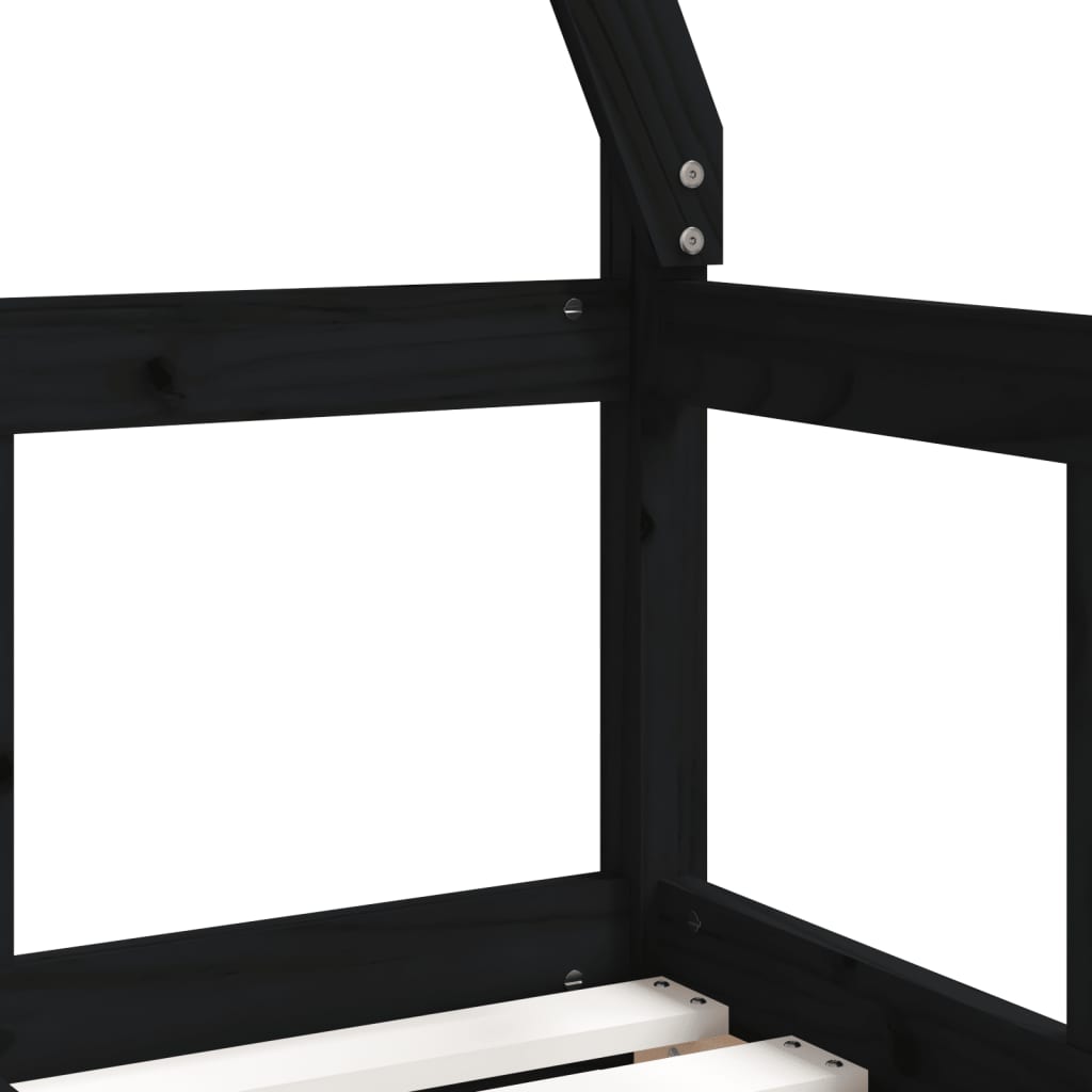 vidaXL bērnu gultas rāmis, melns, 70x140 cm, priedes masīvkoks