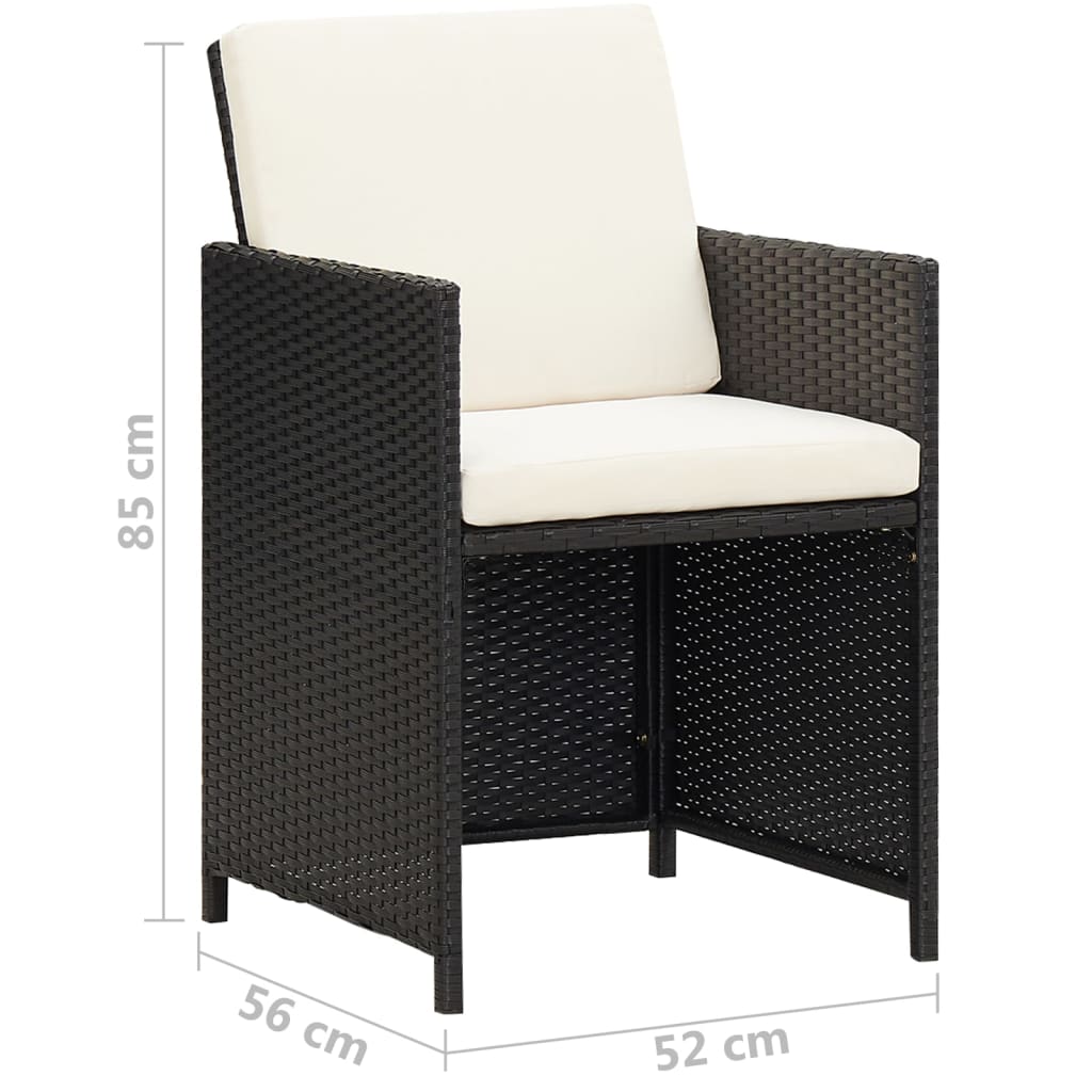 vidaXL dārza krēsli, 2 gb., matrači un spilveni, PE rotangpalma, melni