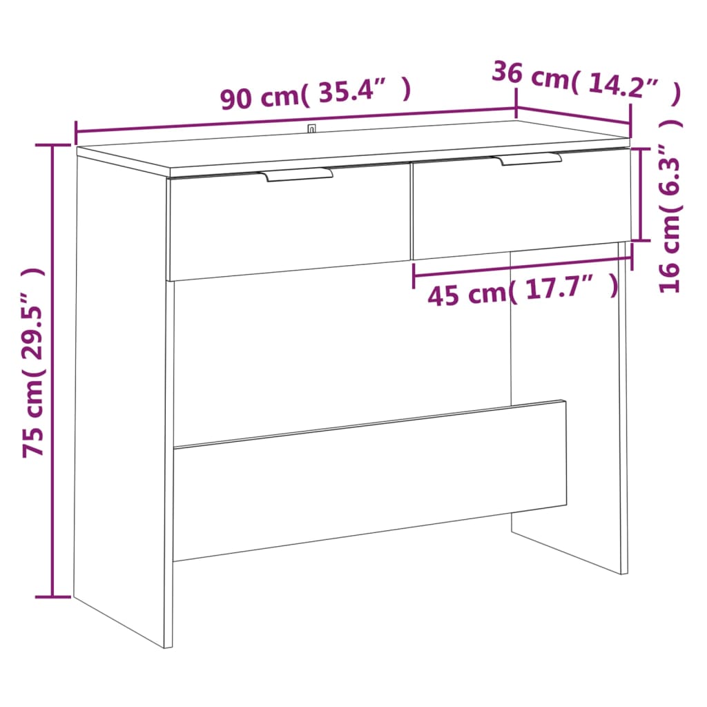 vidaXL konsoles galdiņš, betona pelēks, 90x36x75 cm, inženierijas koks