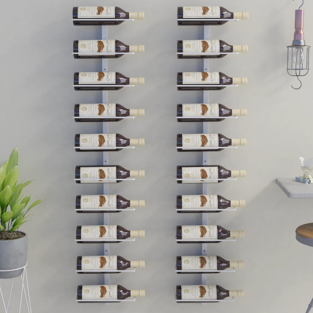 vidaXL vīna pudeļu sienas plaukti 10 pudelēm, 2 gab., balti, metāls