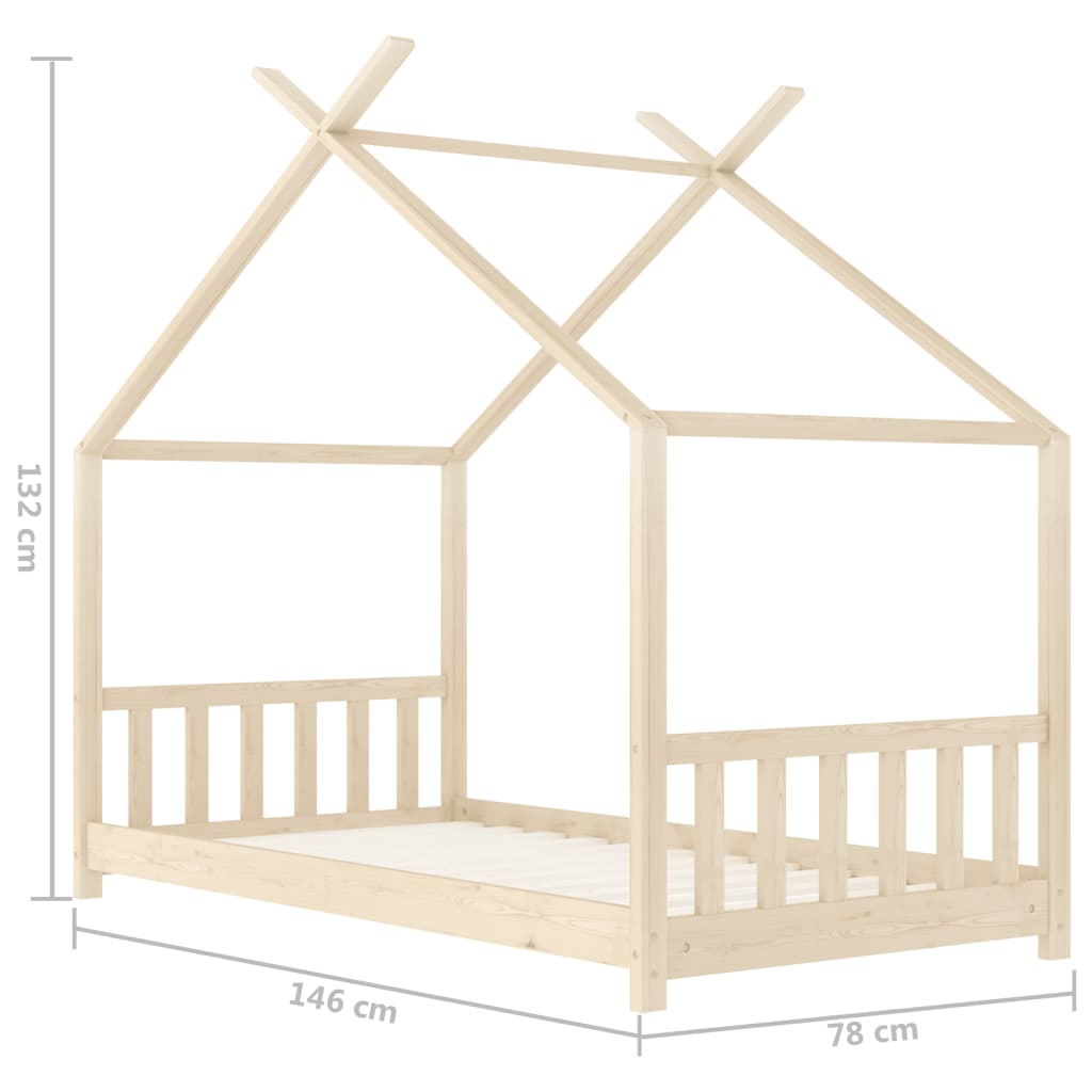 vidaXL bērnu gultas rāmis, 70x140 cm, priedes masīvkoks