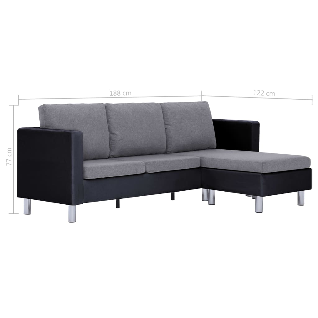 vidaXL dīvāns ar spilveniem, trīsvietīgs, melna mākslīgā āda