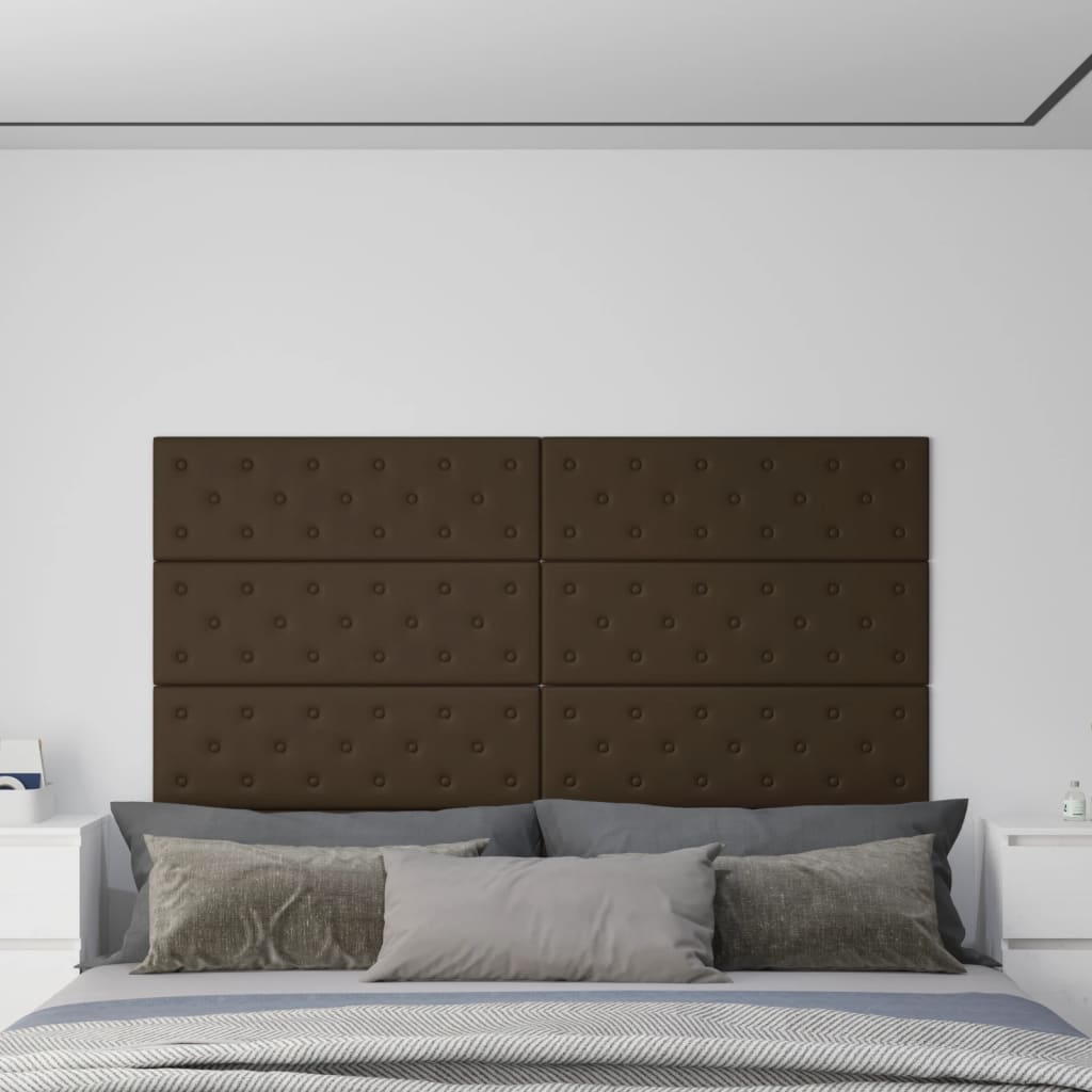 vidaXL sienas paneļi, 12 gab., brūni, 90x30 cm, mākslīgā āda, 3,24 m²