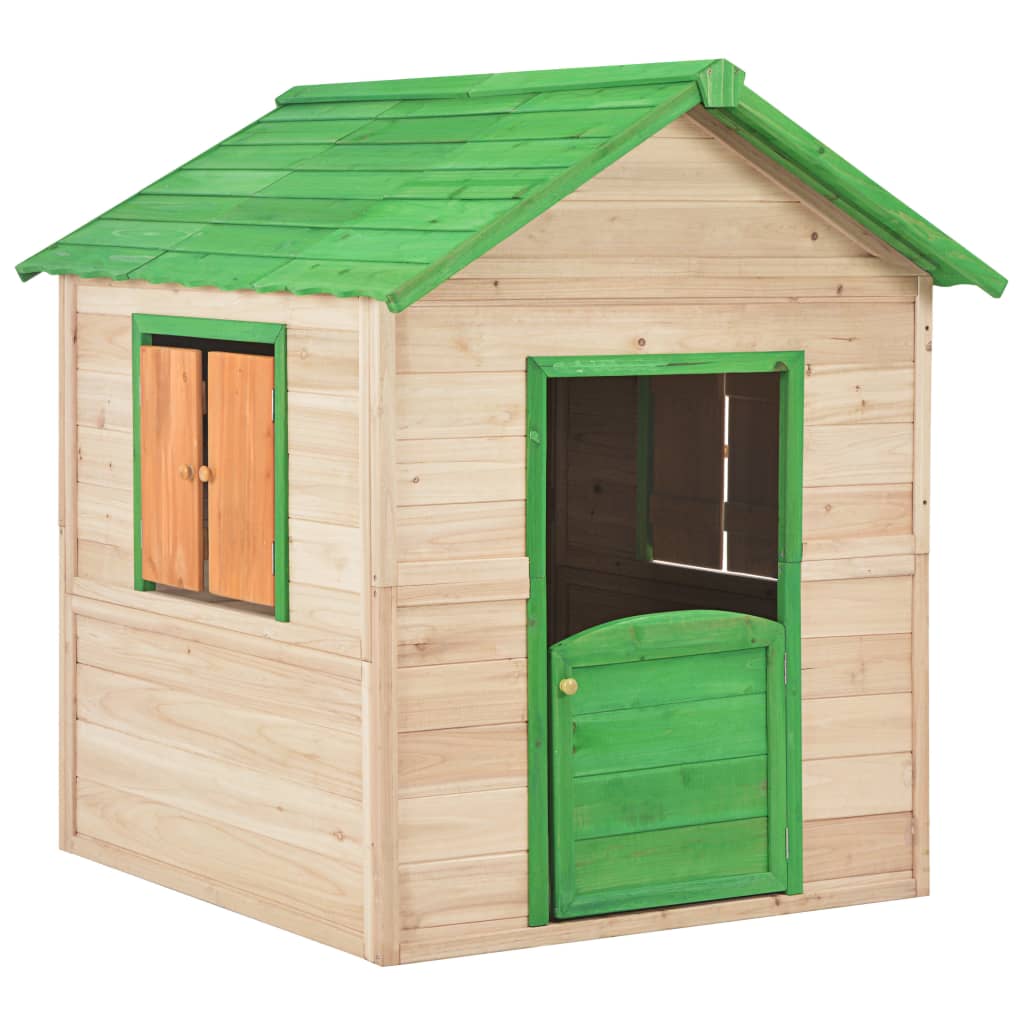 vidaXL bērnu rotaļu māja, zaļas detaļas, egles koks