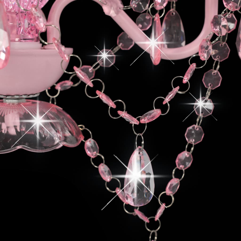 vidaXL lustra ar pērlītēm, rozā, apaļa, 3 x E14