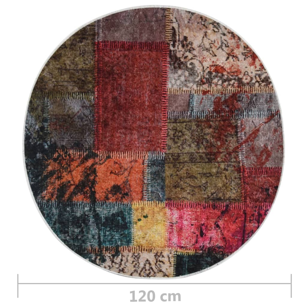 vidaXL paklājs, φ 120 cm, mazgājams, neslīdošs, daudzkrāsains
