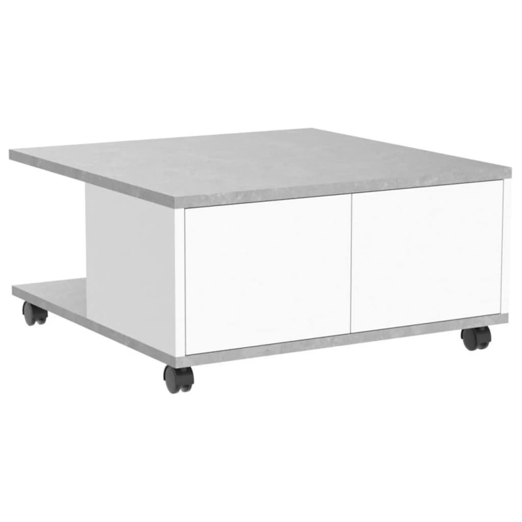 FMD kafijas galdiņš, 70x70x35,5 cm, spīdīgi baltā un betona krāsā