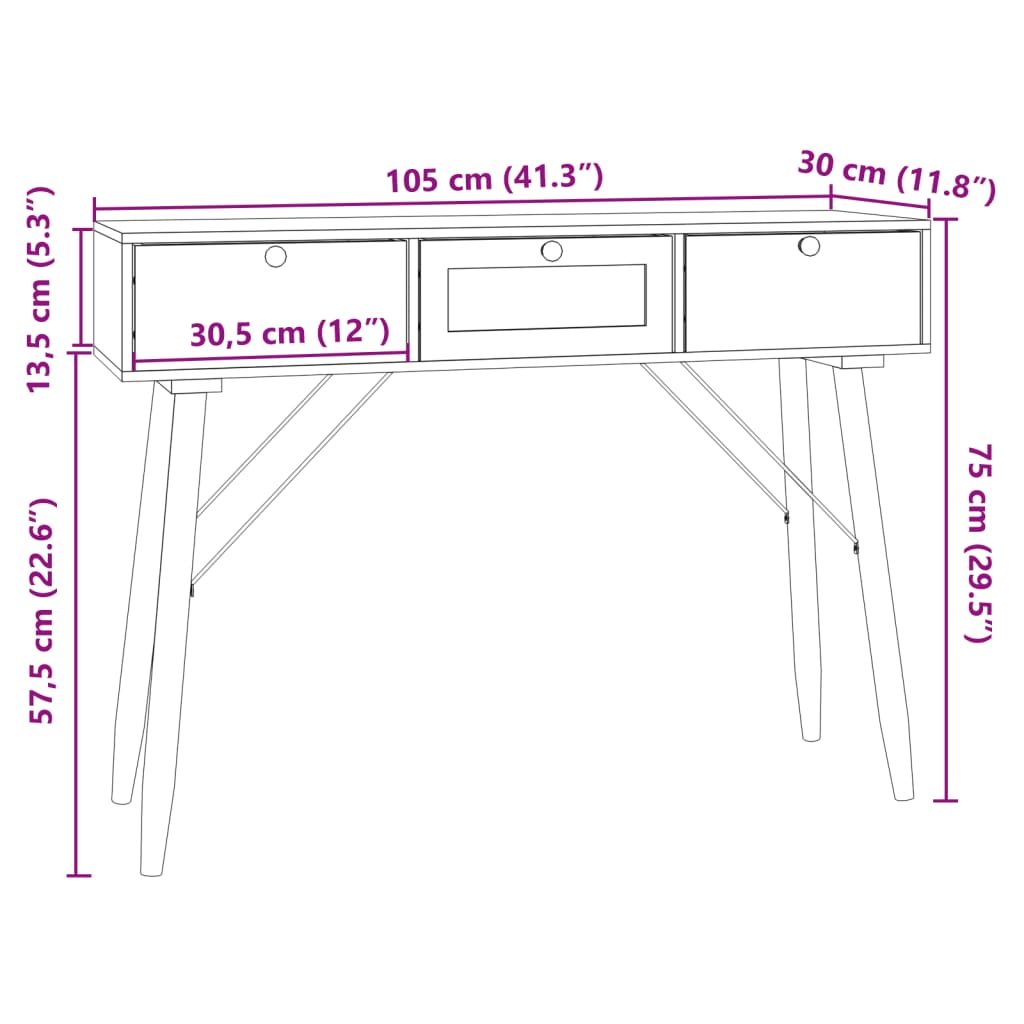 vidaXL konsoles galdiņš ar atvilktnēm, 105x30x75 cm, inženierijas koks