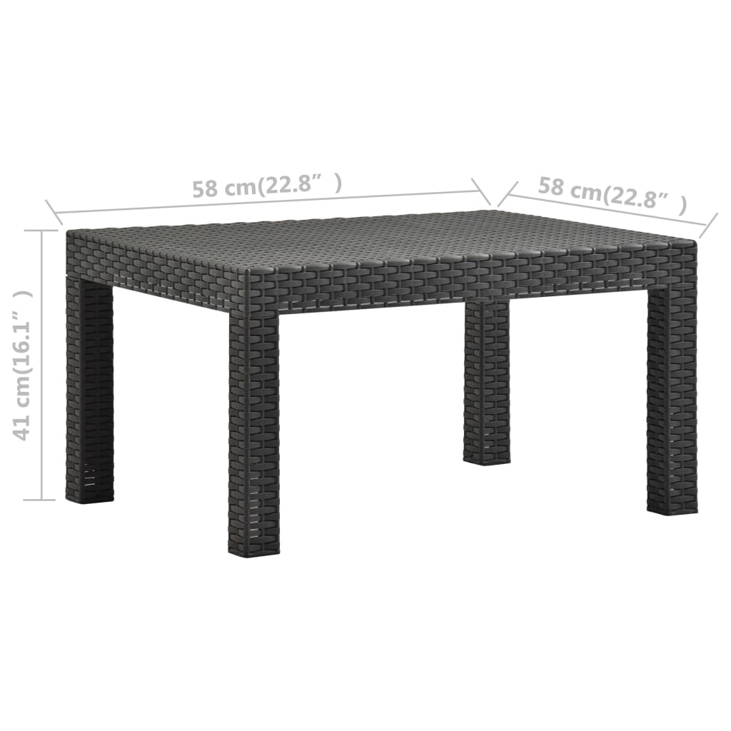 vidaXL dārza galds, 58x58x41 cm, antracītpelēks, PP rotangpalma
