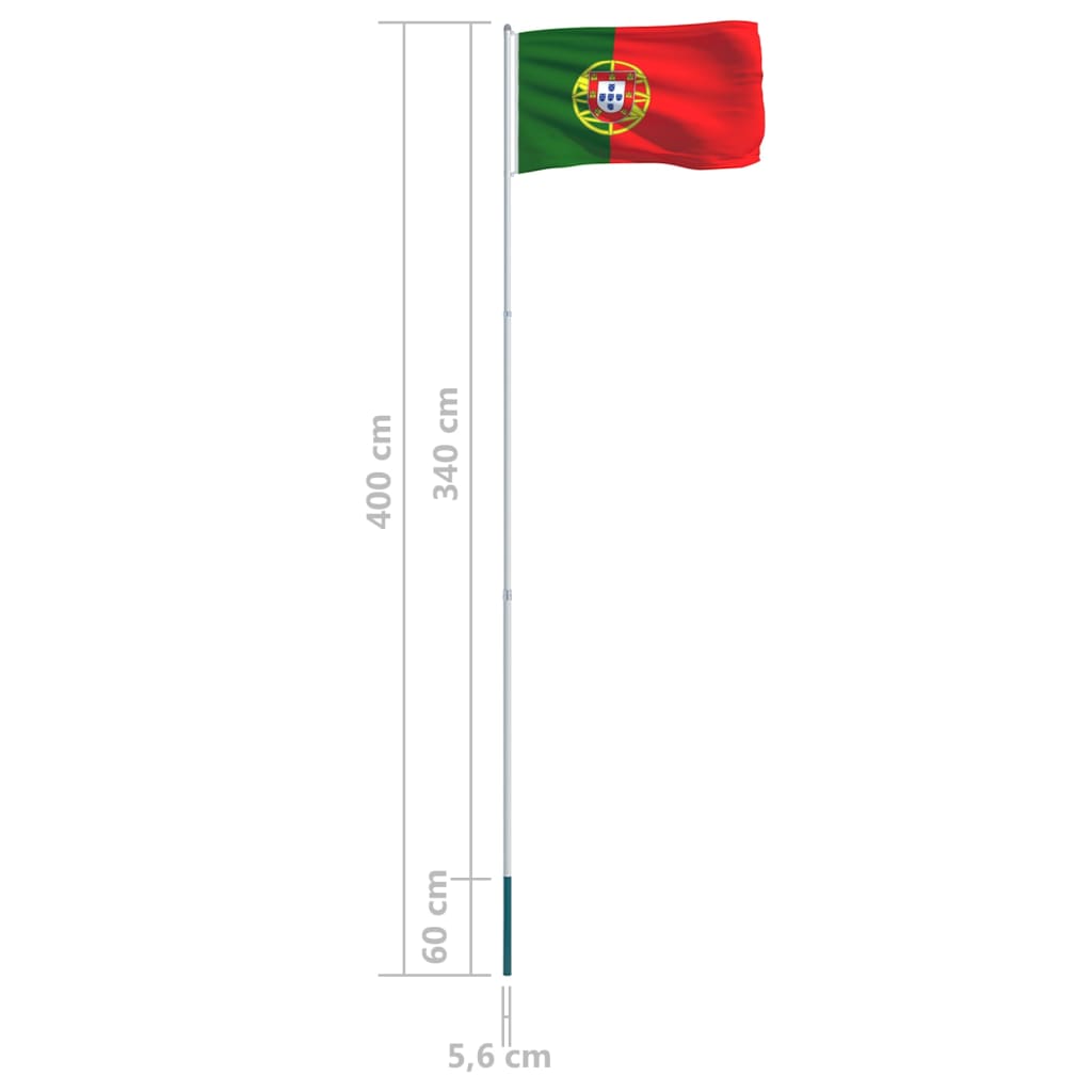 vidaXL Portugāles karogs un karoga masts, alumīnijs, 4 m