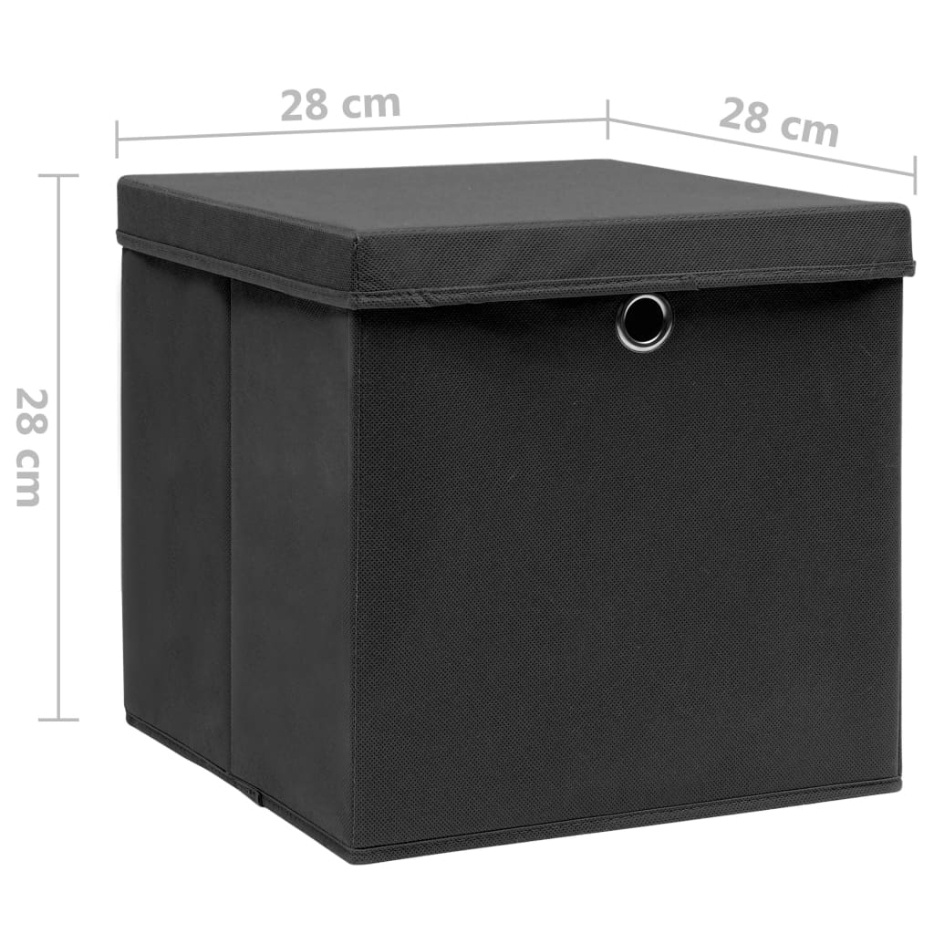 vidaXL uzglabāšanas kastes ar vāku, 4 gab., melnas, 28x28x28 cm