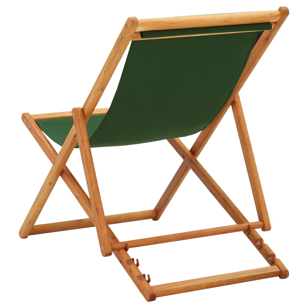 vidaXL saliekams pludmales krēsls, eikalipta koks, zaļš audums